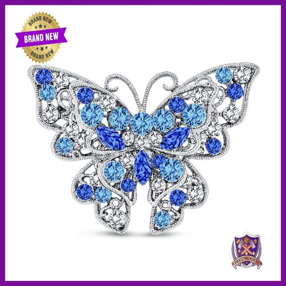 Large Crystal Butterfly Brooch Pin for Jackets Scarves Bags